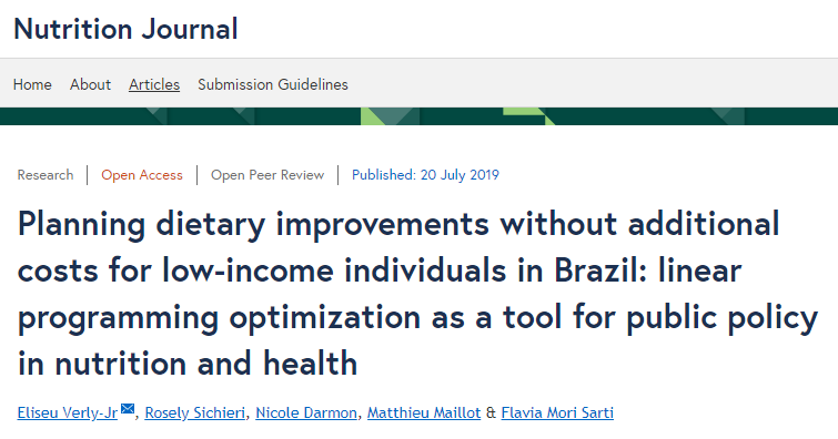 Planning dietary improvements without additional costs for low-income individuals in Brazil: linear programming optimization as a tool for public policy in nutrition and health