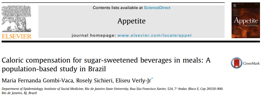 Caloric compensation for sugar-sweetened beverages in meals: A population-based study in Brazil.