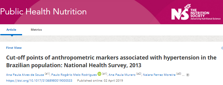 Cut-off points of anthropometric markers associated with hypertension in the Brazilian population: National Health Survey, 2013